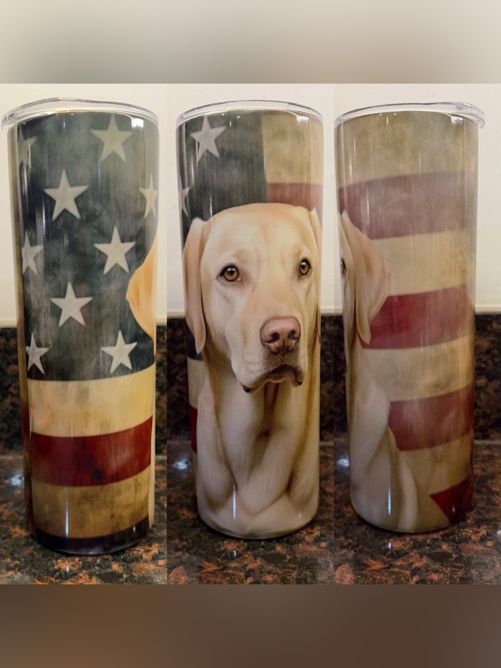 Patriotic Yellow Labrador 20oz stainless steel Tumbler with American Flag New